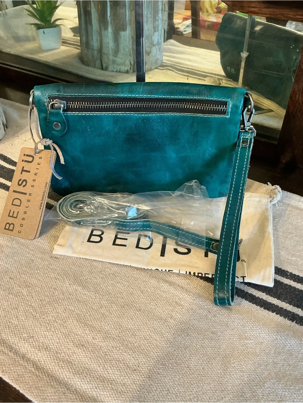 NWT Bed Stu Cadence Wallet Wristlet Crossbody Bag Arctic Teal Driftwood  $179